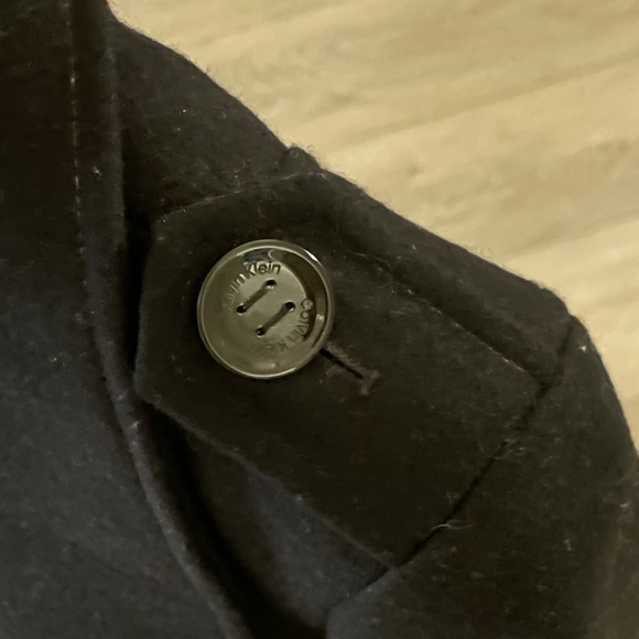 CALVIN KLEIN Double Breasted Pleated Wool Pea Coat - Picture 8 of 11